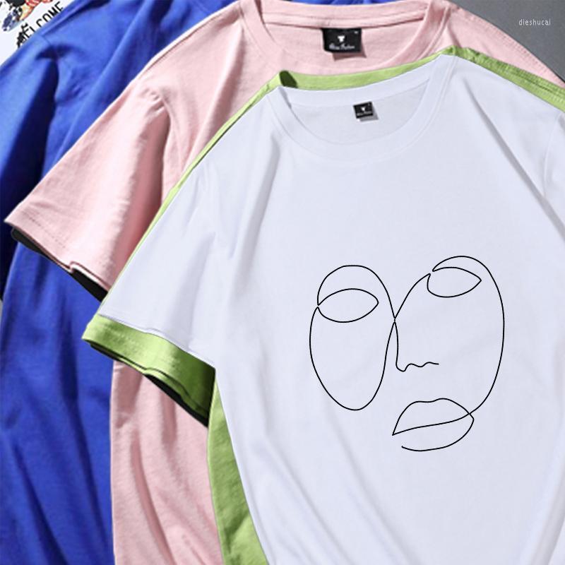 

Women's T-Shirt Face Line Art Creation Tshirt Ladies Summer Harajuku Shirt Short Sleeve Tee Fashion Casual O Neck Kpop Women Ropa Mujer, White