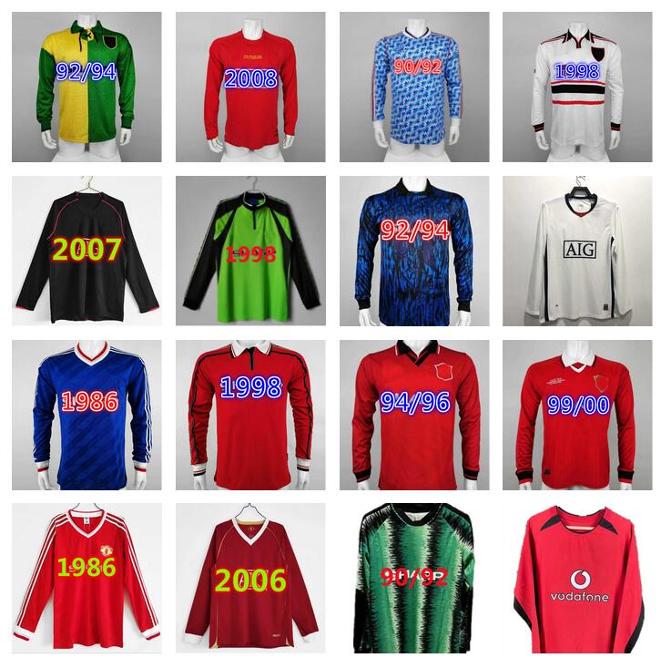 

long sleeve Manchester Retro soccer jerseys Schmeichel GIGGS BECKHAM SOLSKJAER SCHOLES goalkeeper united man 90 92 94 96 98 99 00 02 04 06 07 08 09 10 utd football shirt