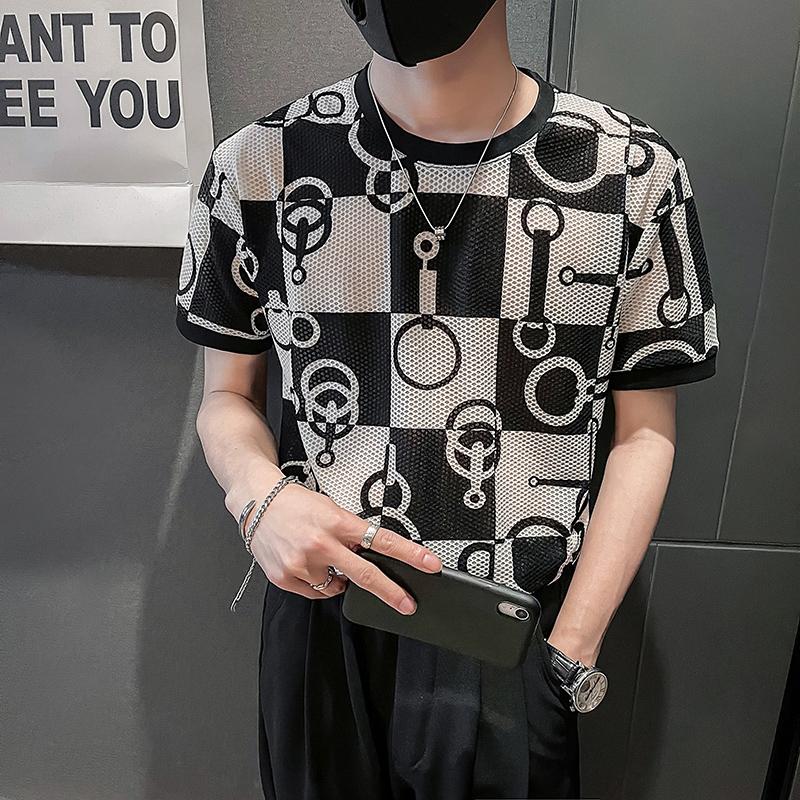 

Men's T-Shirts Fashion Print Ice Silk T Shirts Men Summer Short Sleeve Slim Casual T-Shirt Round Neck Tee Tops Streetwear Social Man Clothin, Black