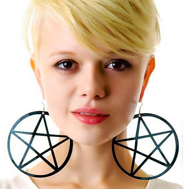 Balancent lustre à la mode acrylique grand rond pentagramme boucles d'oreilles pour les femmes rose cercle étoile Pendientes Punk fête bijoux cad