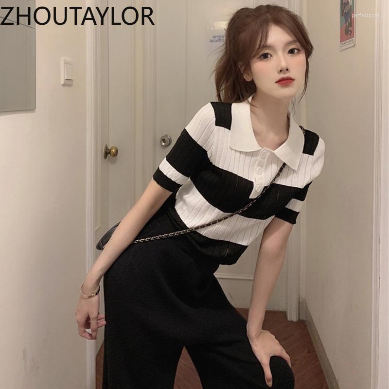 

Women's Sweaters Woman Sweet Turn-down Collar Office Lady Pullover Femme Button Short Sleeve Summer Straight Tops FemaleWomen's Perf22, Black