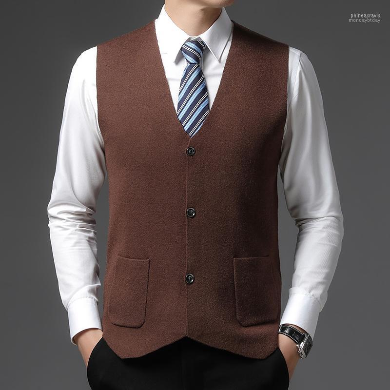 

Men's Vests Design Buttons Up Sweater Vest Autumn & Winter Office Male Solid Color Knit Fashion Sleeveless Knitwear Sweaters Phin22, Black