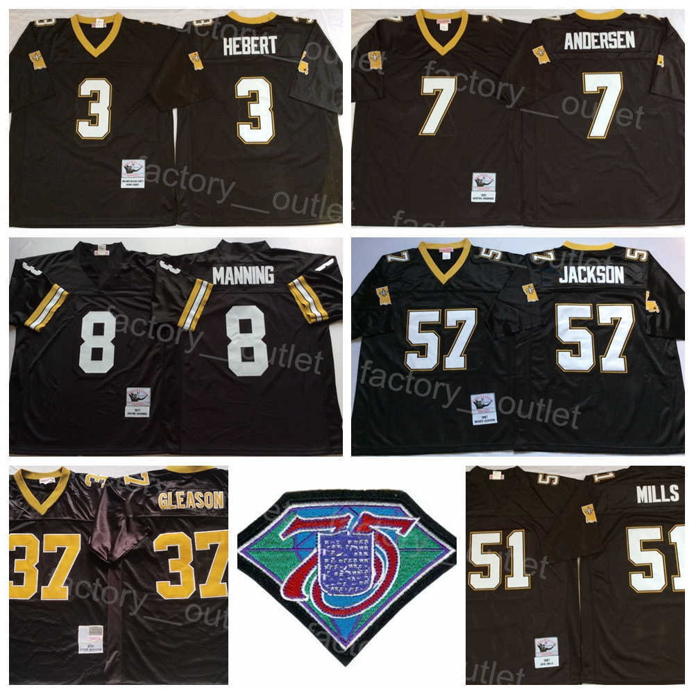 Throwback Football Mitchell et Ness 57 Rickey Jackson Jersey 75e 7 Morten Andersen 3 Bobby Hebert 51 Sam Mills 8 Archie Manning 37 Steve Gleason
