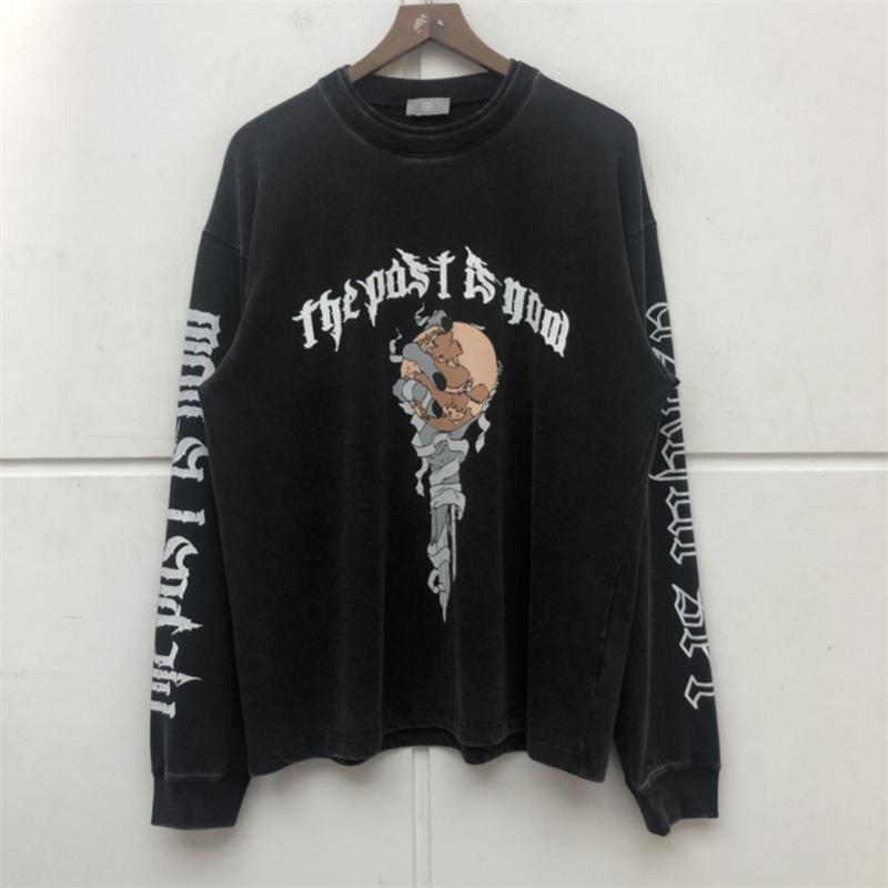 

Men's T-Shirts 2022 ASKYURSELF T-shirt Men Women Skull Sanskrit Letter Printed Tee High Quality Vintage Washing Long Sleeve Tees, Black