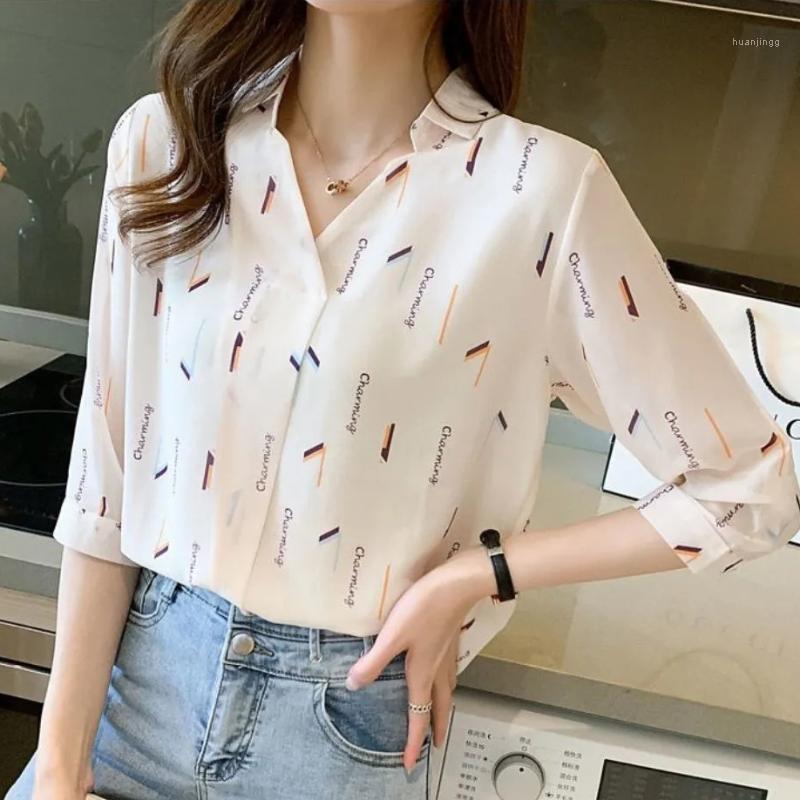

Women' Blouses & Shirts Ladies Chiffon Shirt Design Sense Niche 2022 Style Short-sleeved Top Dress Summer Thin Section, Beige