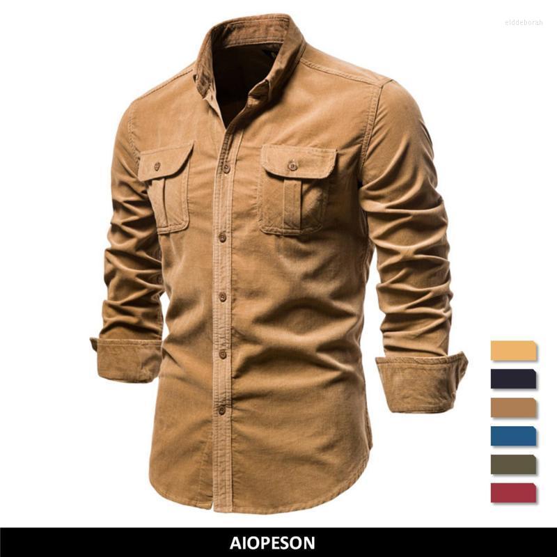 

Men's Casual Shirts Single Breasted Cotton Shirt Business Fashion Solid Color Corduroy Men Autumn Slim MenMen's Eldd22, Army green
