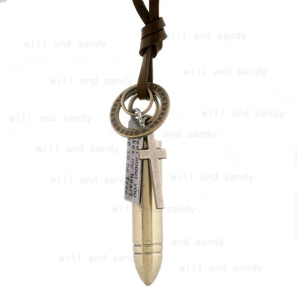 

Bullet Cross Pendant Necklace Adjustable String Leather Chain Necklaces for women men punk Fashion jewelry gift