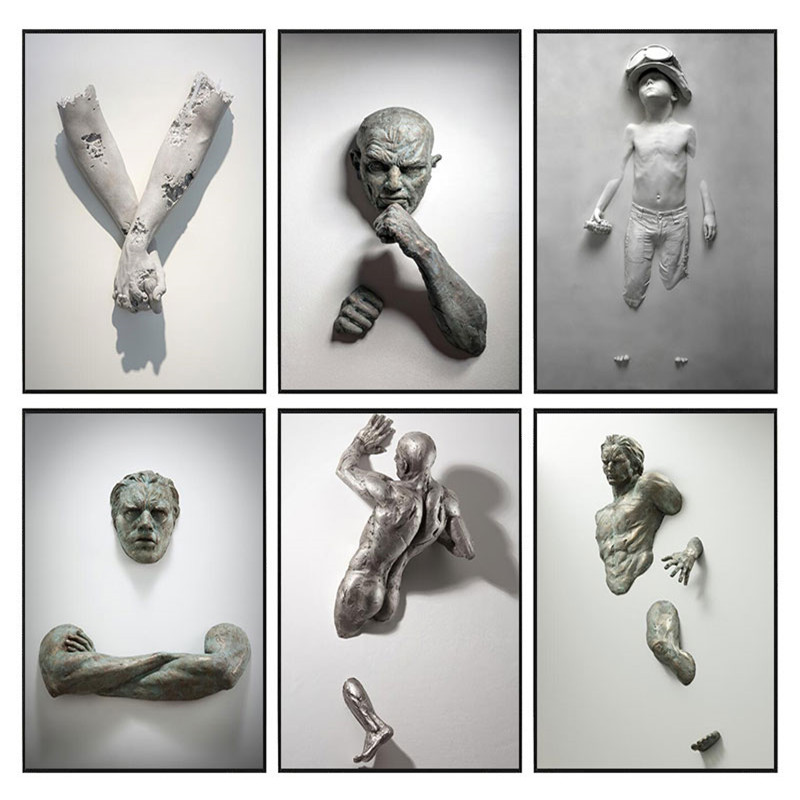 

Stone Man Sculpture And Little Boy Posters And Prints in Nordic Style Wall Art Painting Canvas Pictures for Living Room Decor