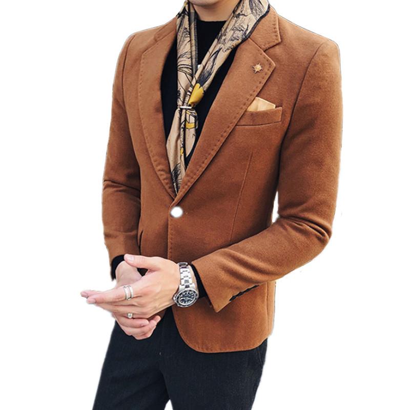 

Men's Suits & Blazers 2022 Men Green Black Khaki Wool Blend Blazer Male High Quality Autumn Winter One Button Homme Suit Jacket Coat M-5XL