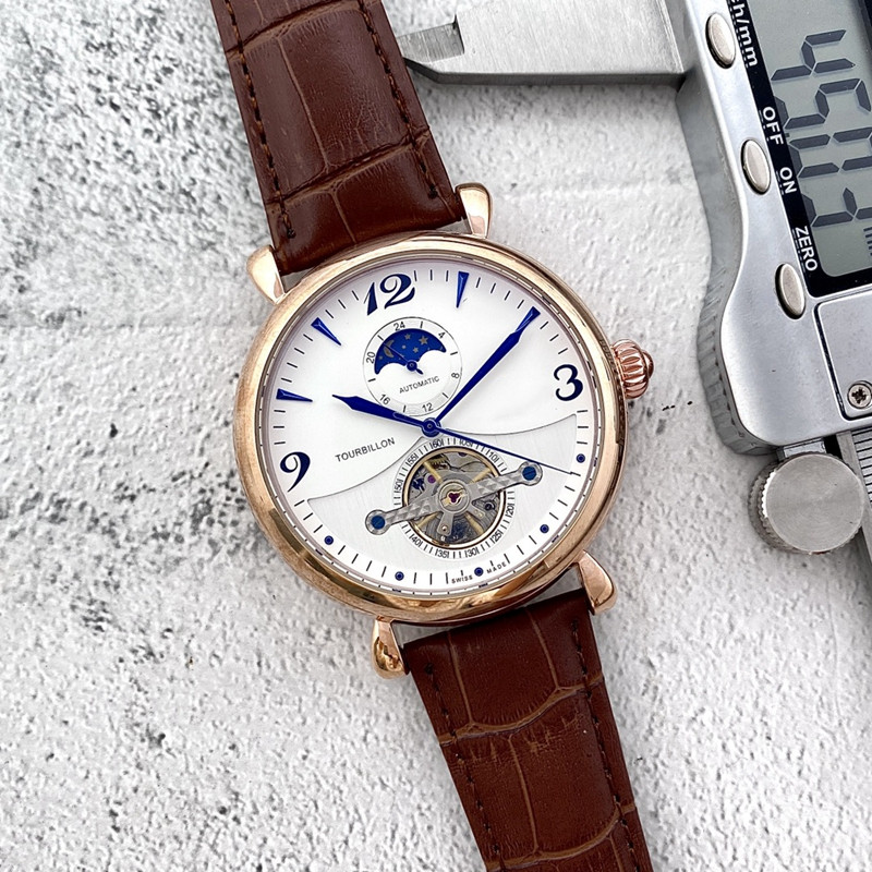 

2022 New luxury mens watches tourbillon automatic Mechanical watch designer high quality European Top brand moon Phase leather strap Fashion sport style