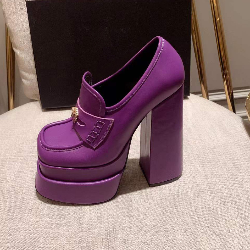 

Premium purple calfskin Medusa shoes platform Pumps Nude shoes high-heeled sandals 15cm Anterior sole 3cm+3cm Luxury Designers Street Style factory footwear, Gifts are not sold separately