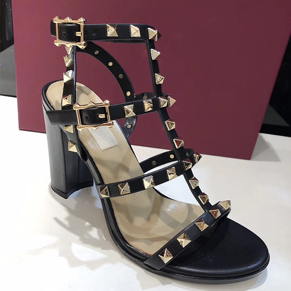 

New luxury designer Stud Sandals Genuine leather Slingback Pumps Ladies Sexy High Heels 6.5cm 9.5cm Fashion rivets shoes 15 color NO26, Color 12