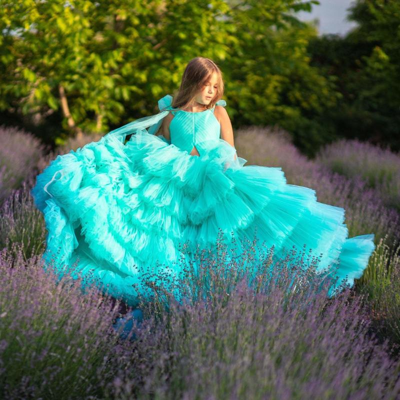 

Girl's Dresses Tulle Flower Girl's Ruffle Sleeveless Puff Pageant Gowns Tiered Long Solid Birthday Party DressGirl's, Black