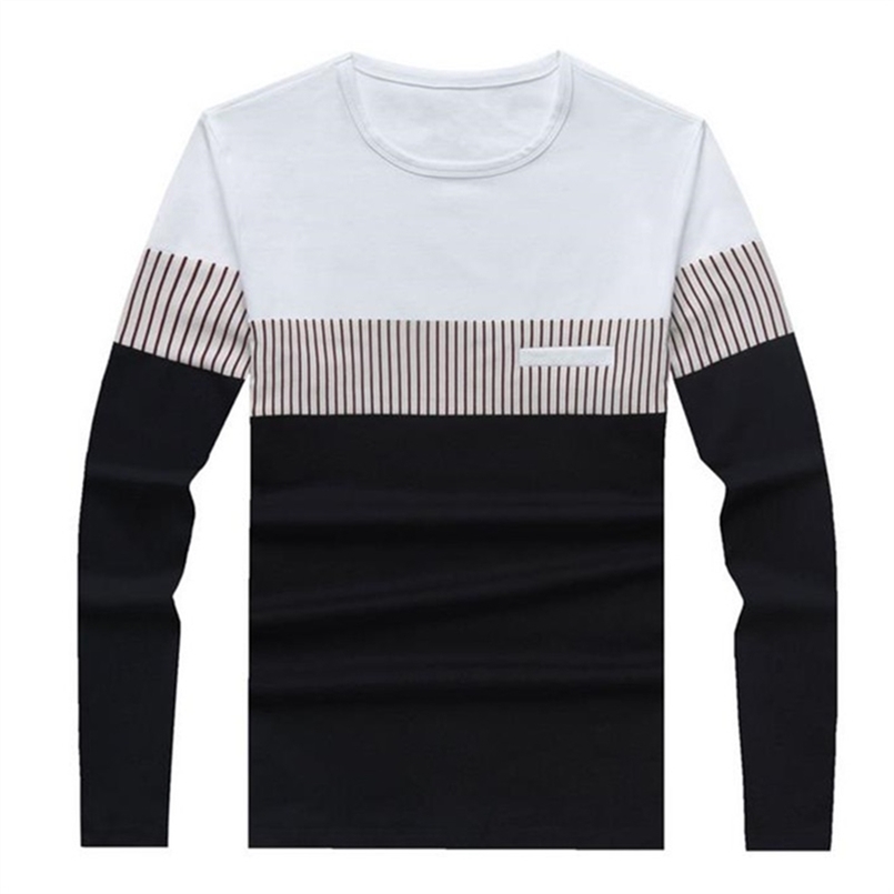 

T Shirt Men Cotton Long Sleeve O Neck Striped Mens TShirts Fashion Patchwork Causal Slim Fit T Shirt Man Brand Men Clothing 220407, Burgundy