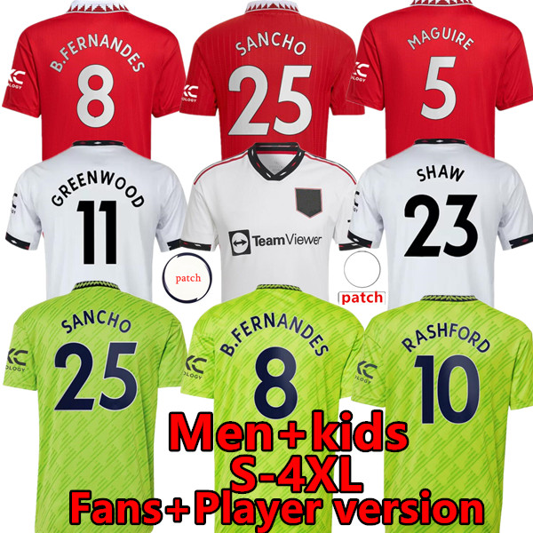

S-4XL 22 23 Manchester SANCHO Soccer Jerseys VARANE BRUNO FERNANDES RASHFORD POGBA United Jersey men kids woman Football Shirt TELLES fans player version equipment, 22/23 away
