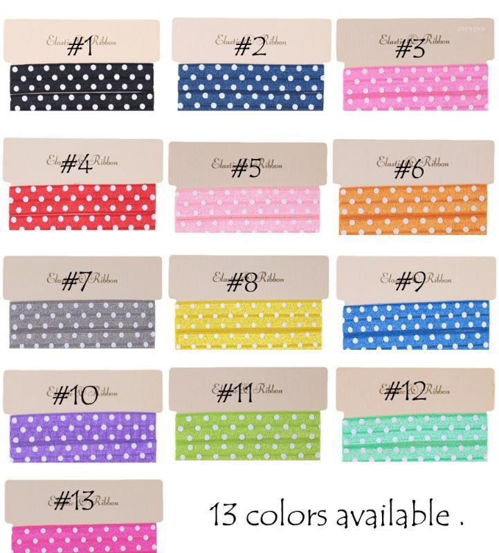 

Yards/lot, 5/8" White Polka Dot Printed FOE Elastic, For Hair Ties And Headbands, Fold Over Elastic, Color 5