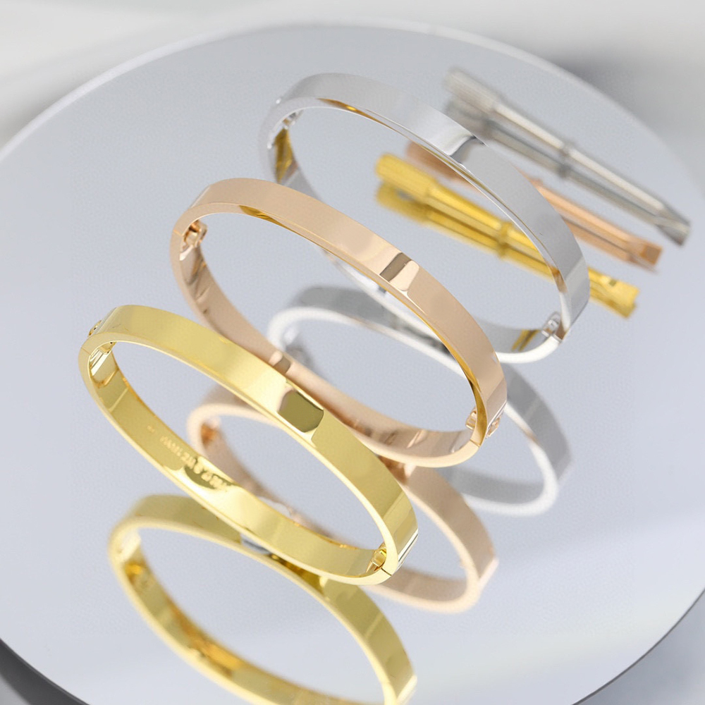

Without Stone Fashion High Quality Screwdriver Bracelet Love Bangle Yellow Gold Famous Brand Designer Lover Gifts Classic Design Trendy Bangle Size 16 17 18 19cm