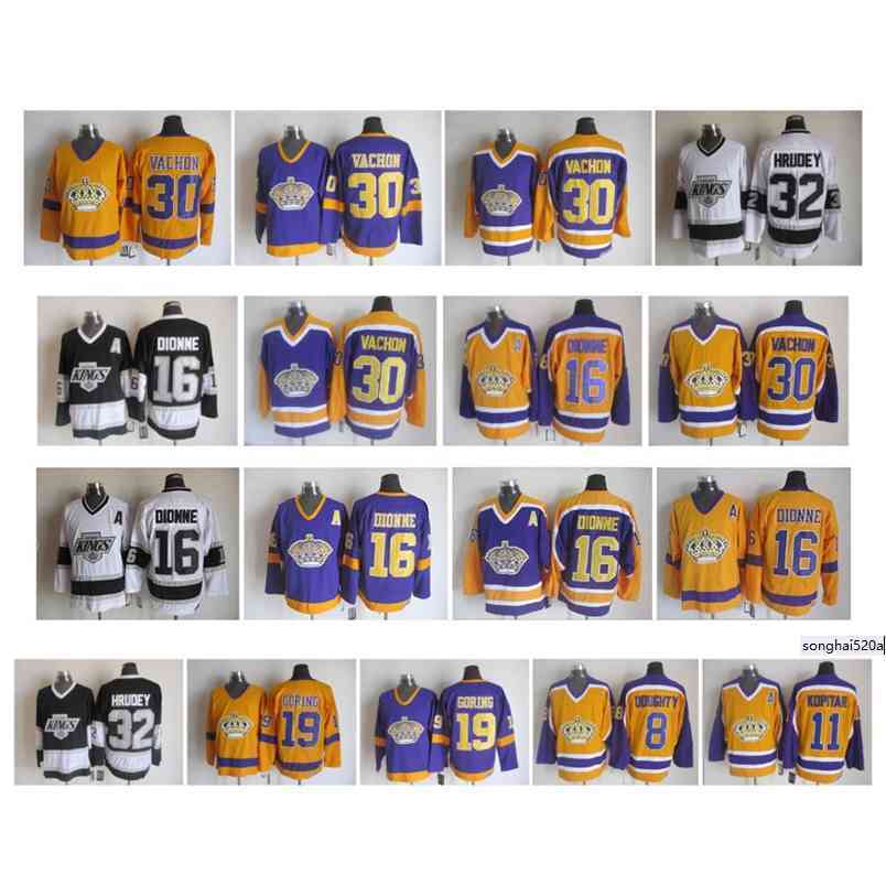 

95 Vintage LA Los Angeles Kings Jersey 16 Marcel Dionne 19 Butch Goring 30 Rogatien Vachon 32 Kelly Hrudey 8 Drew Doughty Kopitar Retro nhl's Jerseys, As pic