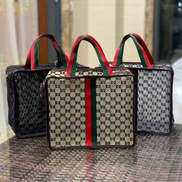 

Purses and gauze cosmetic bag stripe flocking hollow out multifunctional washing bag office worker storage handbag, Hand bag khaki 2186l