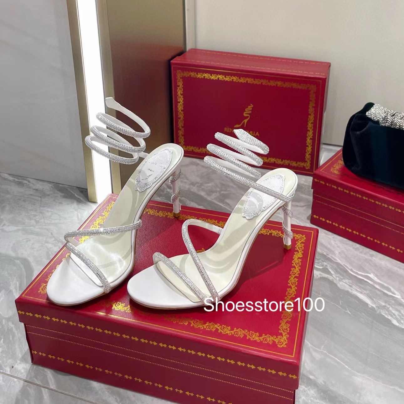 

quality Rene caovilla high Designer Heels Sandals Womens heel Classic Slippers 100% leather Color wedding dress Set Travel Outdoor party Beach Heat sandal with box