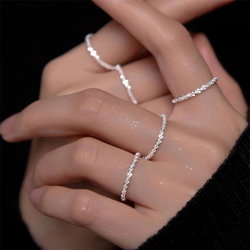 

Fashion Silver Color Sparkling Ring For Women Girls Korean Simple Style Versatile Decorative Compact Index Finger Rings Jewelry 220728