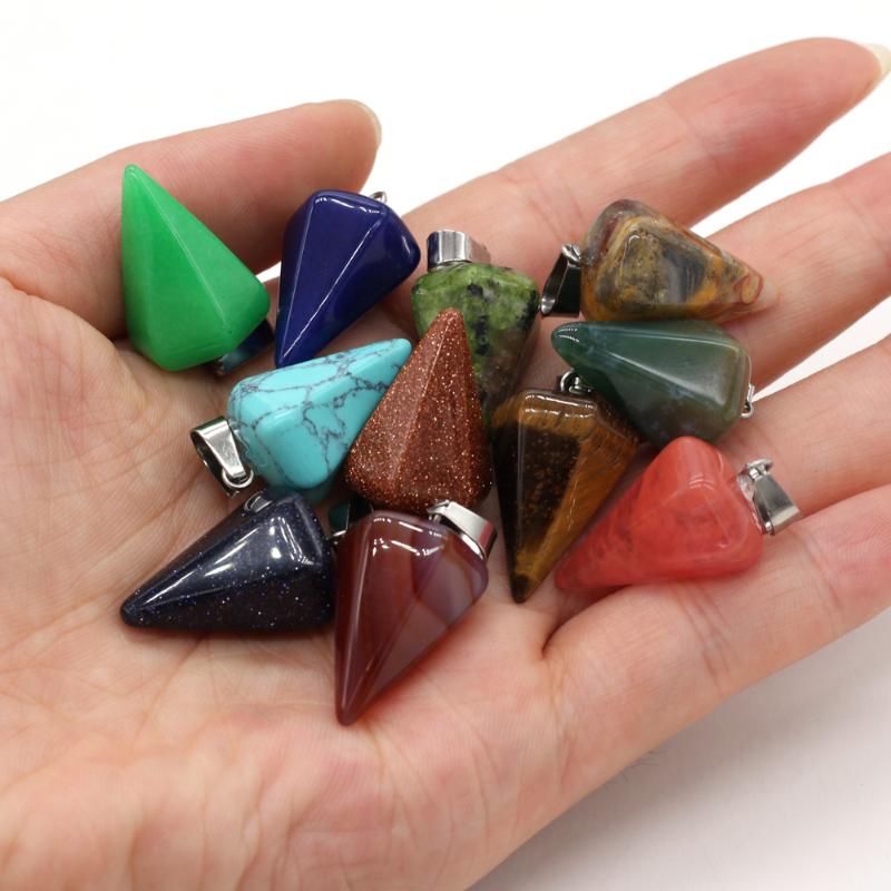 

Pendant Necklaces Natural Stone Rose Quartzs Picture Polygonal Cone Shape Pendants For DIY Jewelry Birthday Gift Size 15x25mm