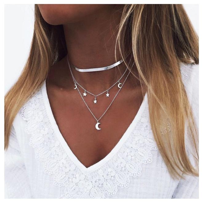 

Chains Delysia King Women Multi-layered Five-pointed Star Necklace Trendy Alloy Moon Tassels Pendants