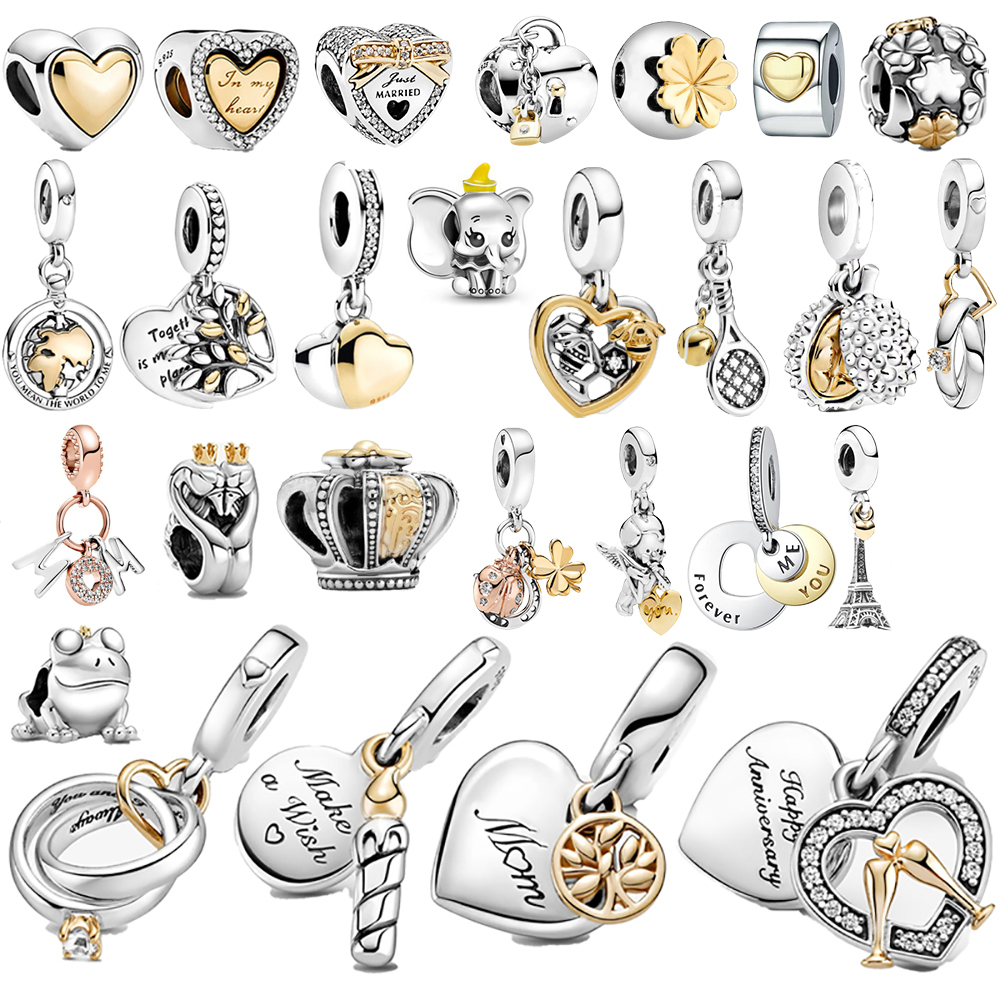 925 Sterling Silver Charms Circulaire Perlé Doré En Forme De Coeur Anniversaire Bougie Perles Original Fit Pandora Bracelet Fabrication De Bijoux