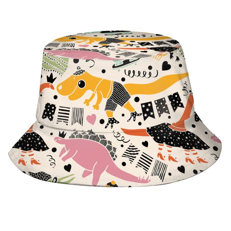 

Berets Fashion Bucket Hats Fisherman Caps For Women Men Gorras Summer Cool Dinosaurs, Black