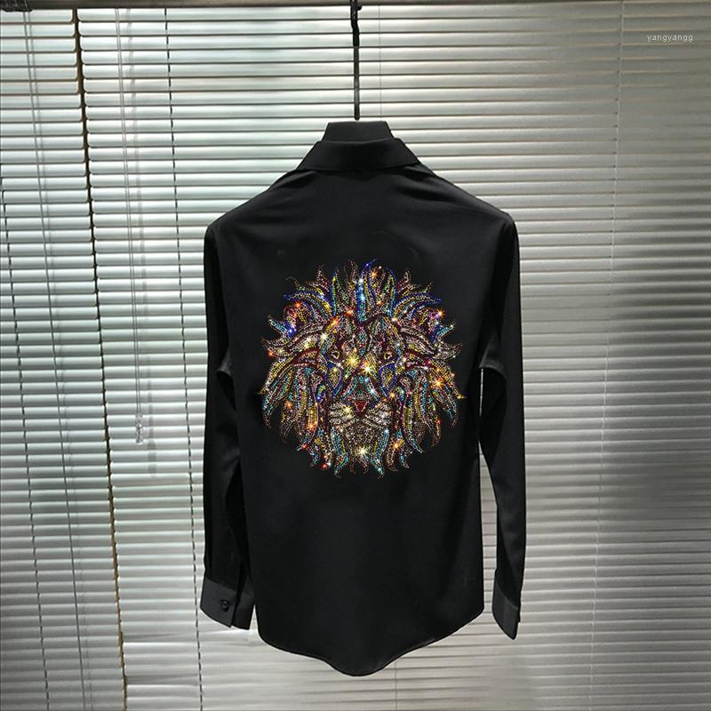 

Men's Shirt Slim Spring And Autumn Lightweight Design Exaggerated Animal Pattern Rhinestone Classic Fashion Long Sleeve Casual Shirts, As shown asian size