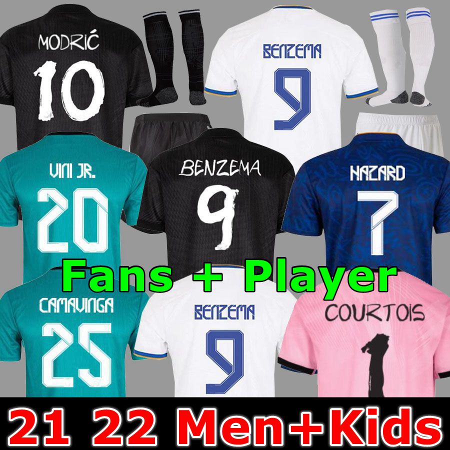 

BENZEMA soccer jerseys 21 22 football shirt BALE CAMAVINGA ALABA HAZARD ASENSIO MODRIC VALVERDE Fourth camiseta men kids 2021 2022 uniforms VINI JR CASEMIRO, 2021 away player