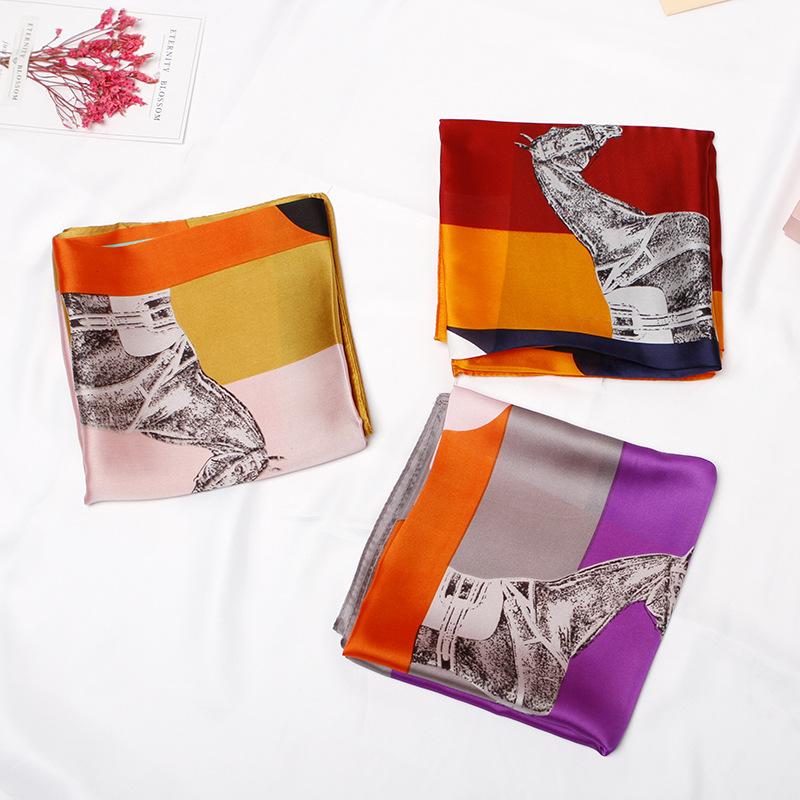 

Scarves 70x70 Ring Horse Multipurpose Women Silk Twill Scarf Satin Square Tie Hairband Ladies Foulard Femme Towel Bufanda ShawlScarves