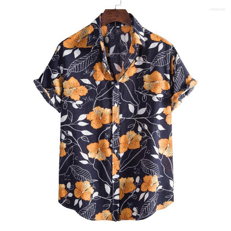 

Men's Casual Shirts Men Short Sleeve Shirt Lapel Collar Button Hawaiian Print Vacation Plus Size For Camisas De HombreMen's Eldd22, Navy blue