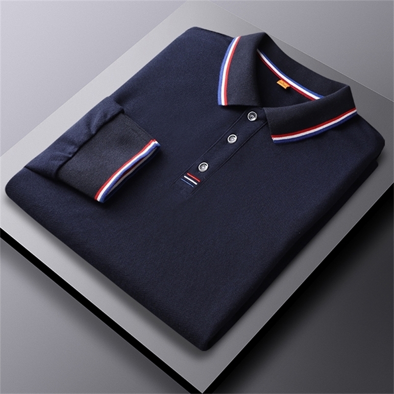 

Spring Autumn Men Cotton Polo Shirts T Shirt Men Business T shirt Long Sleeve Stand Collar Tops&Tees Polo Shirt Men 220402, Navy