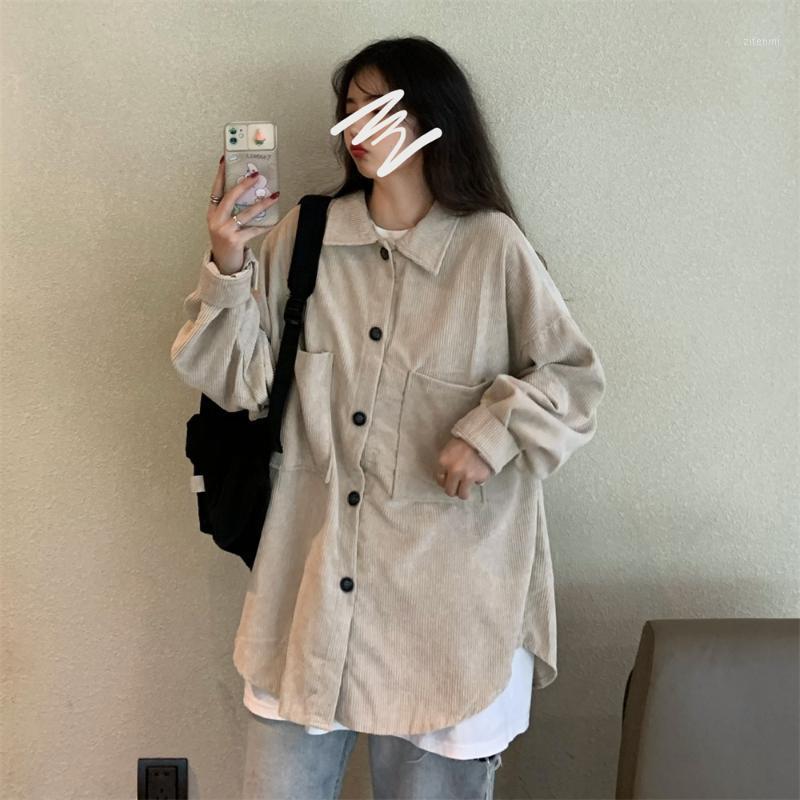 

Women's Hoodies & Sweatshirts Corduroy Jacket Spring Autumn Shirts Casual Couple Outwear Solid Oversized Shirt Bf Style Top 2022, Black