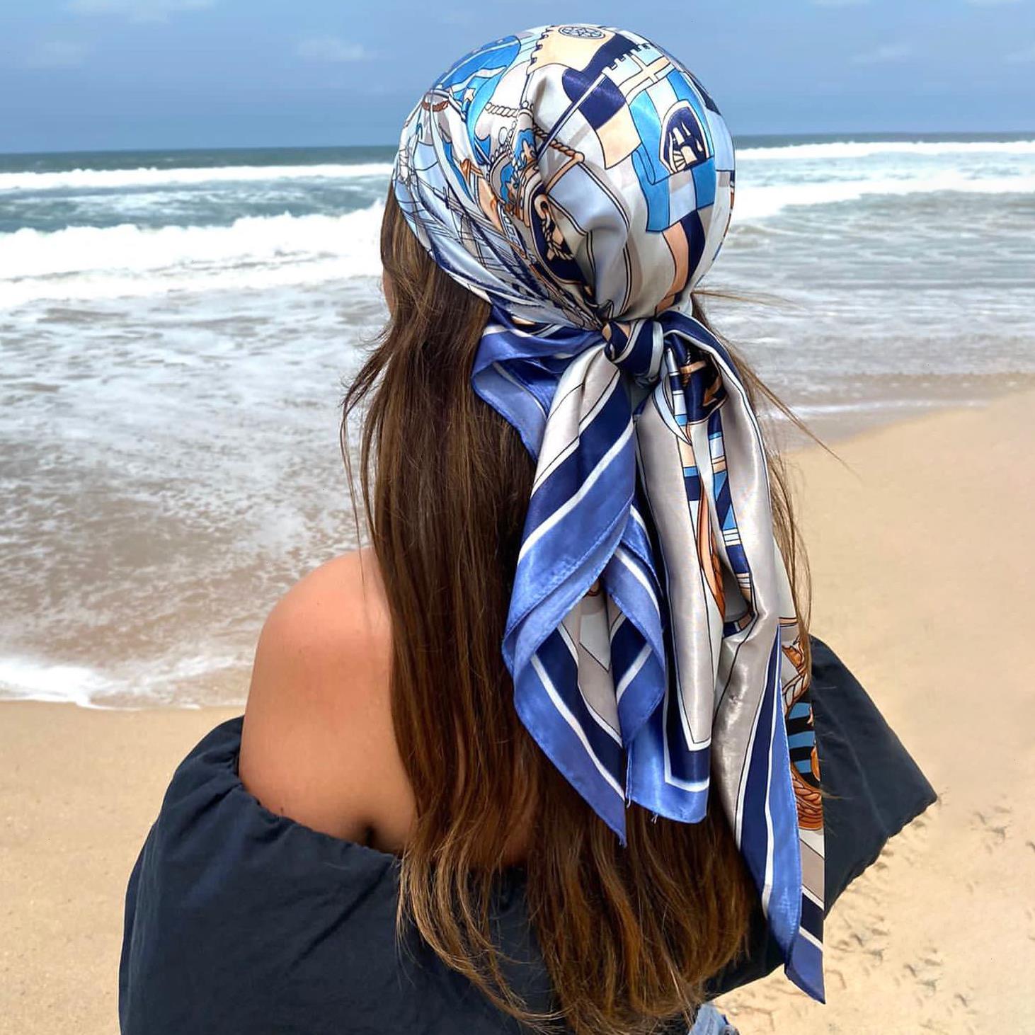 

Silk Scarf Scarftop Headwraps For Women Vintage Four Seasons Hair Scarve 90 90cm Hijab Foulard Iuxe Bandana Femme Headscarf