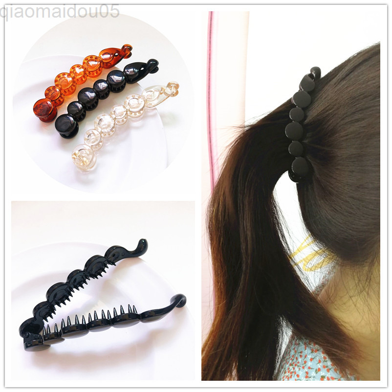 

10 Cm Free Hair Style Hairpins Banana Hair Clip For Women Solid Tortie Pearl Shape Her Claw Twist tail Holders rena Chris L220729, Two black