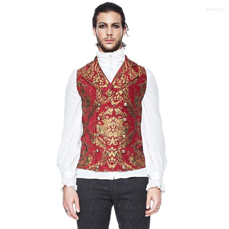 

Men' Vests Devil Fashion Gothic Vintage Court Embroidery Double Breasted Sleeveless Winter Waistcoats Phin22, Red-gold