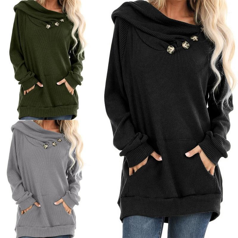 

Women Long Sleeve Button Cowl Neck Hoodies Solid Color Loose Tunic Sweatshirt BX0B Women' & Sweatshirts, Black