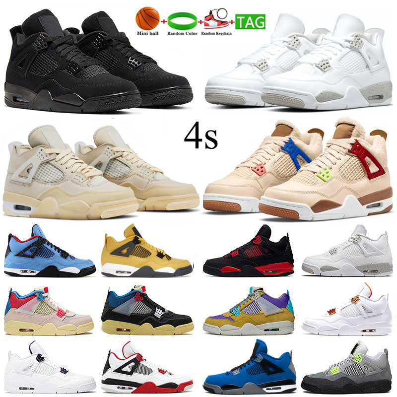 

4 Basketball shoes 4s Men Women Universal white red green Black Cat Thunder Lightning University Blue White Oreo Bred Pure Money Mens Trainers Sports US 5.5-13, #9 neon 36-47