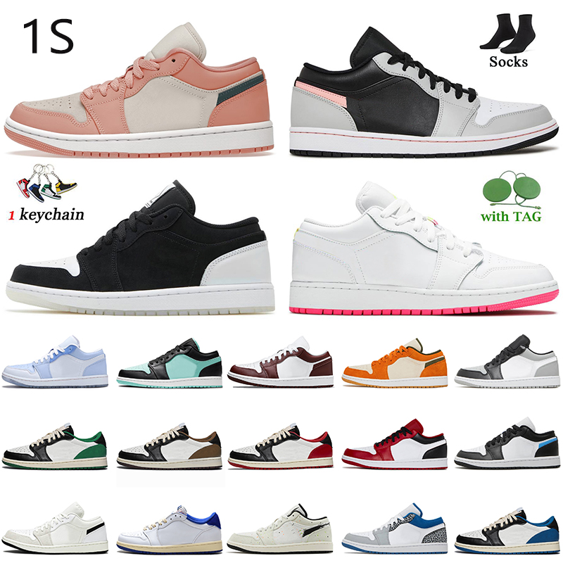 

With Socks Jumpman 1s Low Basketball Shoes For Women Mens 1 Diamond Edge Glow Light Madder Root Cactus Jack Fragment UNC Black White, Separates