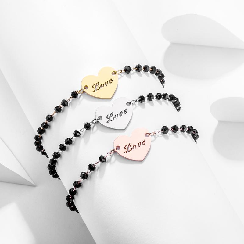 

Charm Bracelets Crystal Beads Chain For Women Stainless Steel Rose Gold Heart Fashion Boho Adjustable Lover Engagement Jewelry GiftCharm