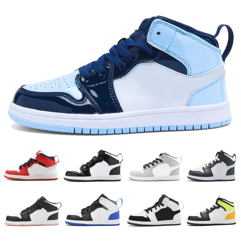 

Infants 1s Toddler 1 Kids Basketball Shoes Boys Girls Trainers Sports Sneakers Children designer shoe Black Patent Blue chill Light Smoke Grey Runner Athletic, Color#1