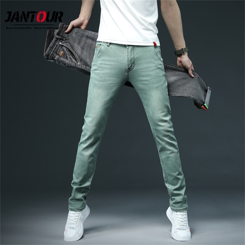 

7 Color Fashion High quality Stretch Casual Men Jeans Skinny Jeans Mens green Khaki Gray Denim Jeans Male Trouser Brand Pants 201128, White