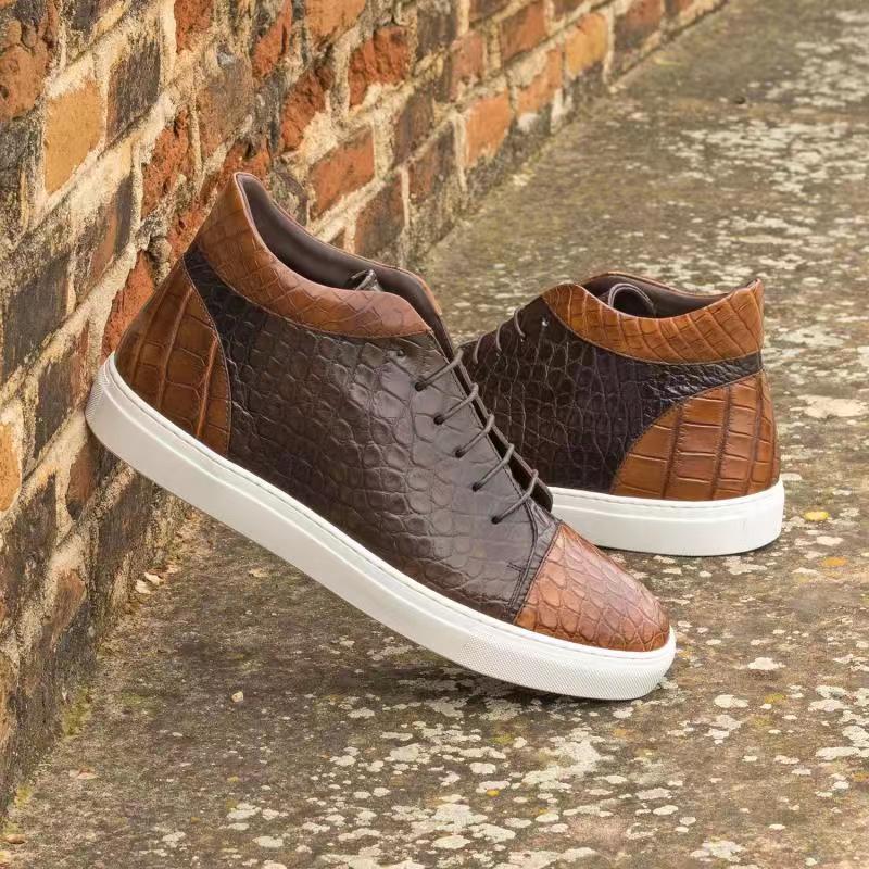 

High-top Sneakers Men Shoes PU Solid Color Lace-up Classic Trend Crocodile Pattern European and American Popular Fashion Casual Shoes Korean Version DP380, Clear