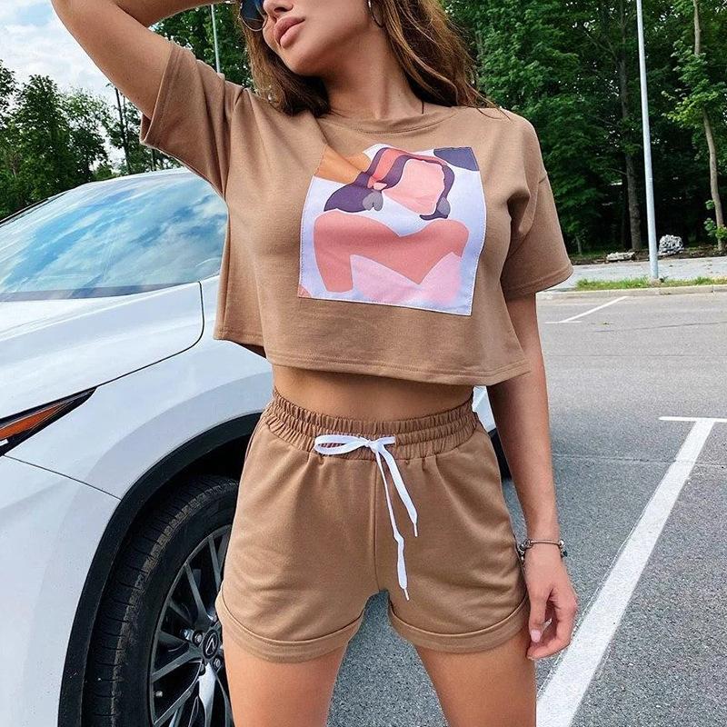 

Women' Tracksuits Summer Style 2022 Casual Fashion Women Home Two-piece Set Cartoon Short-sleeved O-neck T-shirt Top Shorts Suit LadiesWome, Black