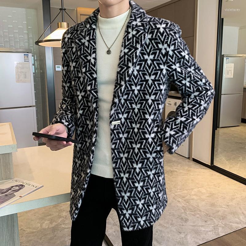 

Men's Wool & Blends Autumn/winter Men Blended Slender Coat Printed Warm Single Breasted Long Windbreaker Viol22, Deep coffee color