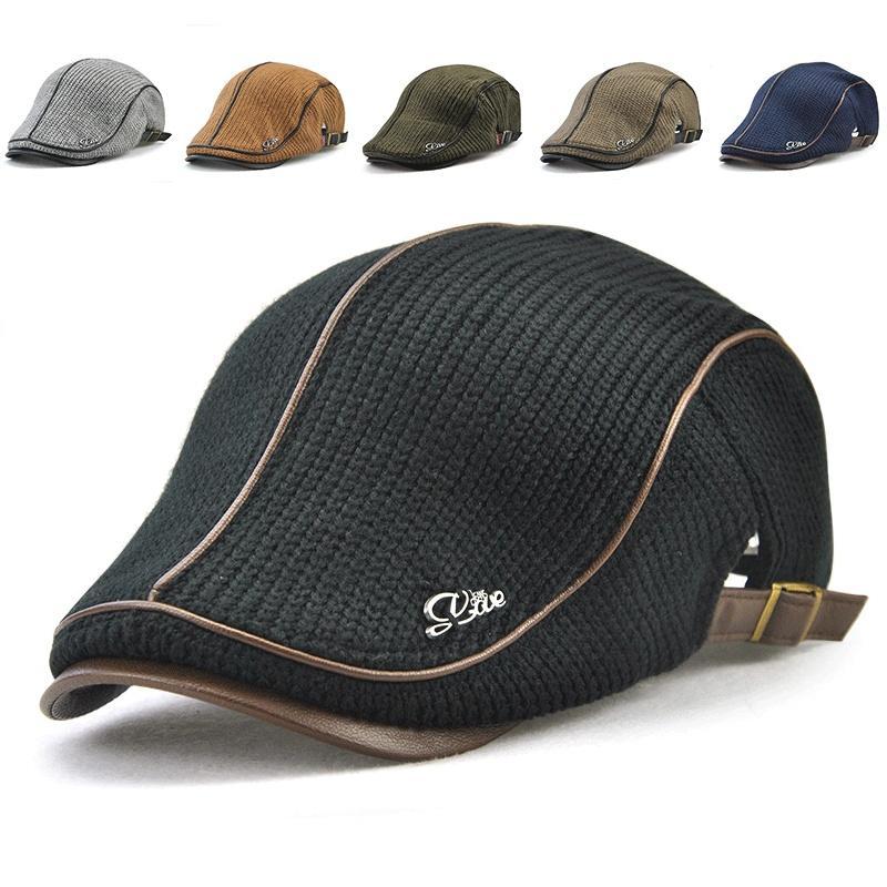 

Berets Knitted Peaked Cap Middle-Aged And Elderly Hat Men Beret Caps Autumn Winter Thickening Warm Casual British Wild Hats, Black