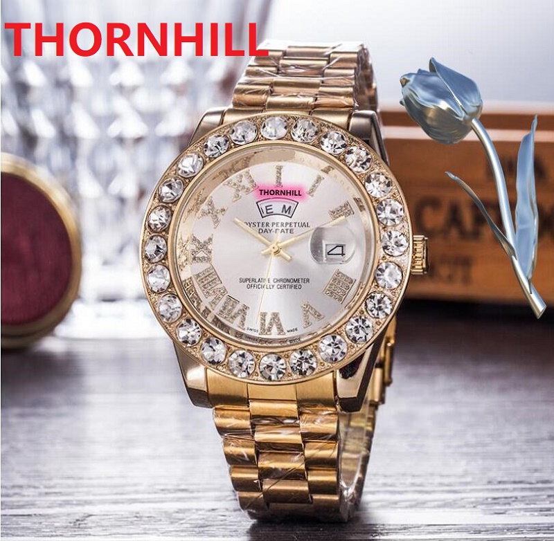 

Famous designer full stainless steel watches 43mm Quartz chronograph movement Men Big Diamonds Ring Roman Number Classic Wristwatches reloj de lujo, As pic