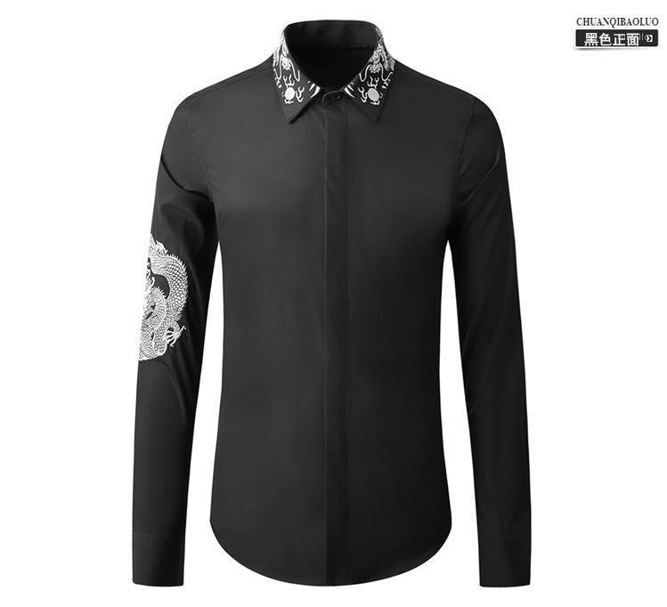 

Men's Casual Shirts LK2854 Fashion 2022 Runway Luxury European Design Party Style Clothing, Black
